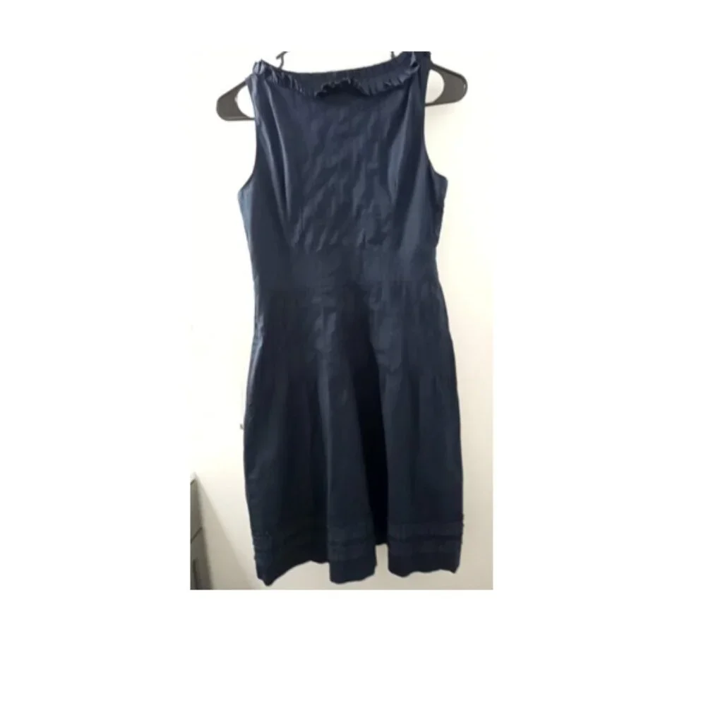 Tory Burch Pleated Neckline Sleeveless Navy Womens Dress Sz 4